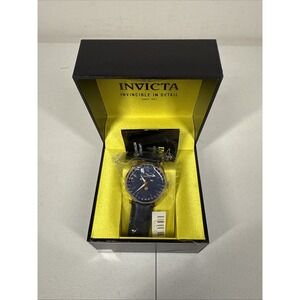 Invicta Vintage Boy Model 37075 - Men's Watch Quartz Moon Phase Navy Leather Bnd